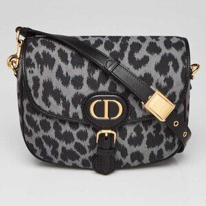 Christian Dior Black/Grey Mizza Embroidered Canvas Medium Bobby Crossbody Bag